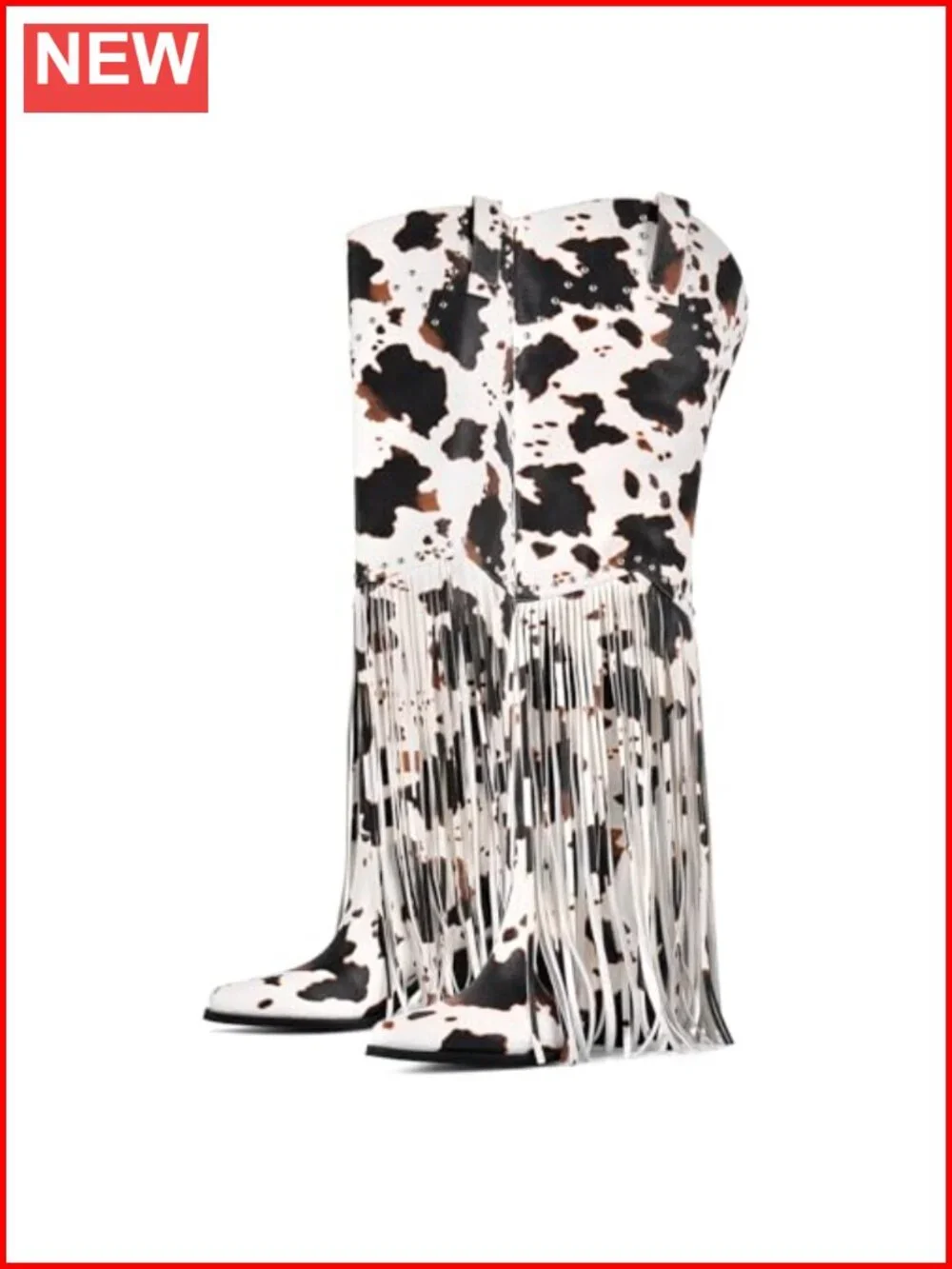 Fringe Over Knee Cowboy Boots with Wide Calf Stacked Heel Side Zipper